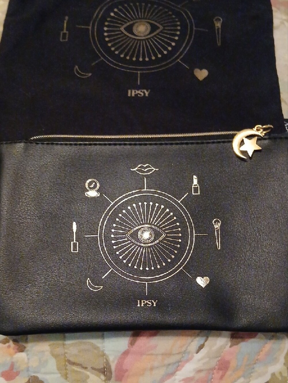 ipsy Black Cosmetic Pouch Trio with Gold Foil Motif - Picture 5 of 7